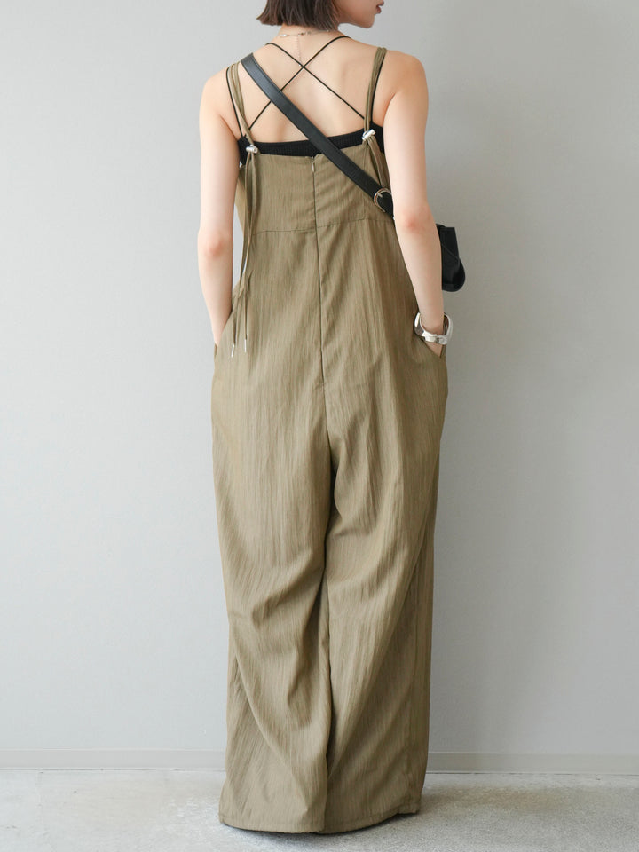 [SET]リネンライクビスチェデザインサロペット+ダブルストラップカットリブブラキャミソール(2set)