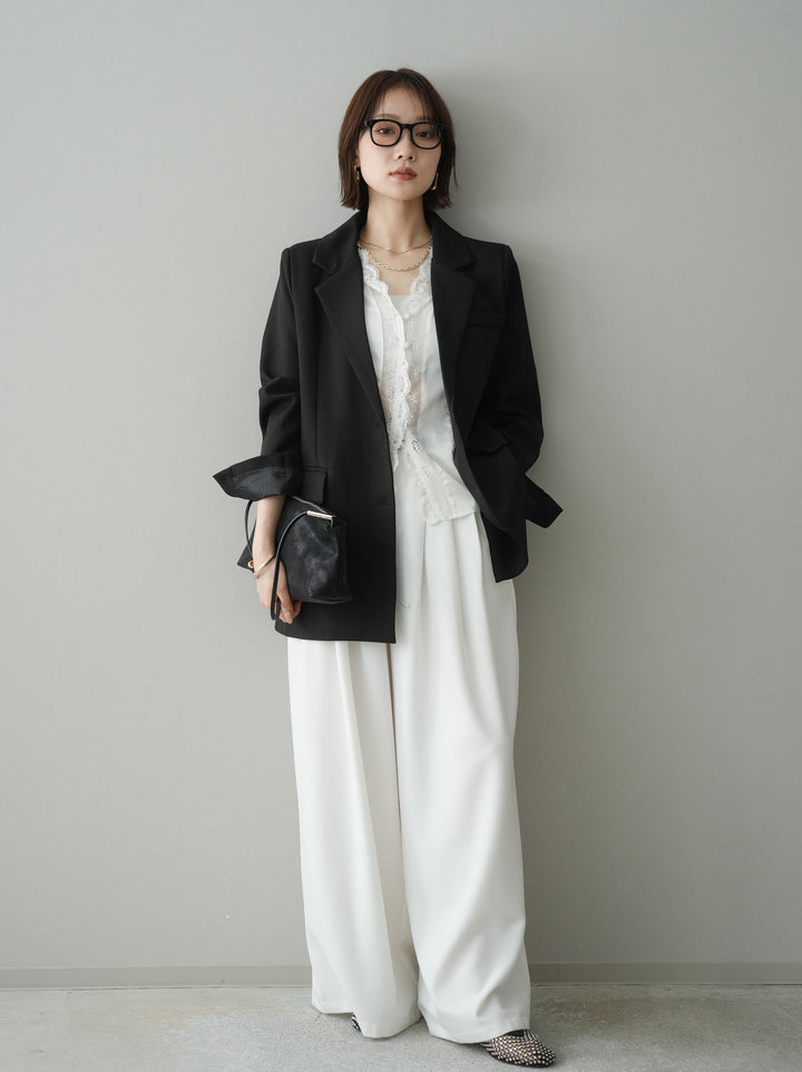 [予約]編み込みベルト付タックワイドパンツ/white