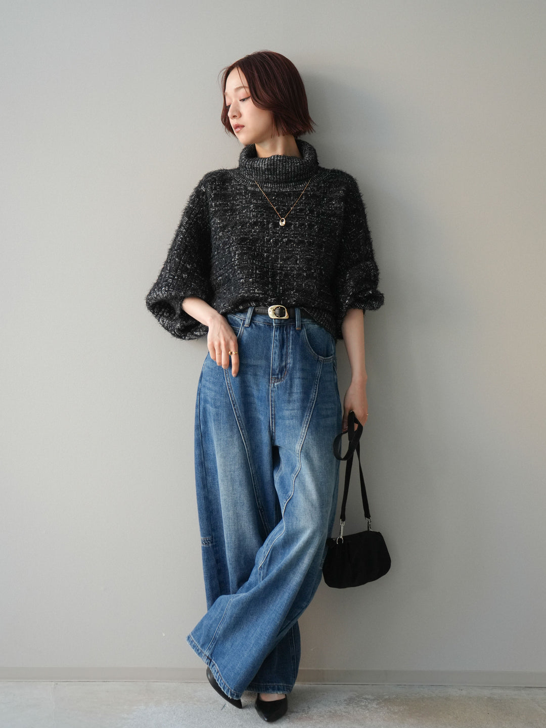 [予約]裏起毛加工デニムカーブパンツ/blue