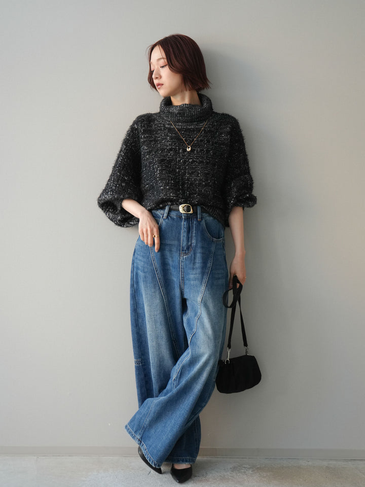 [予約]裏起毛加工デニムカーブパンツ/blue