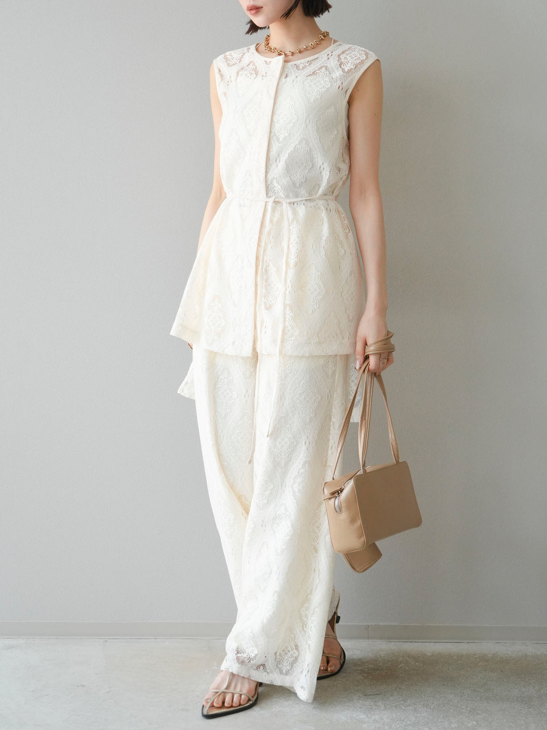 [預購] 蕾絲疊穿休閒褲/象牙白