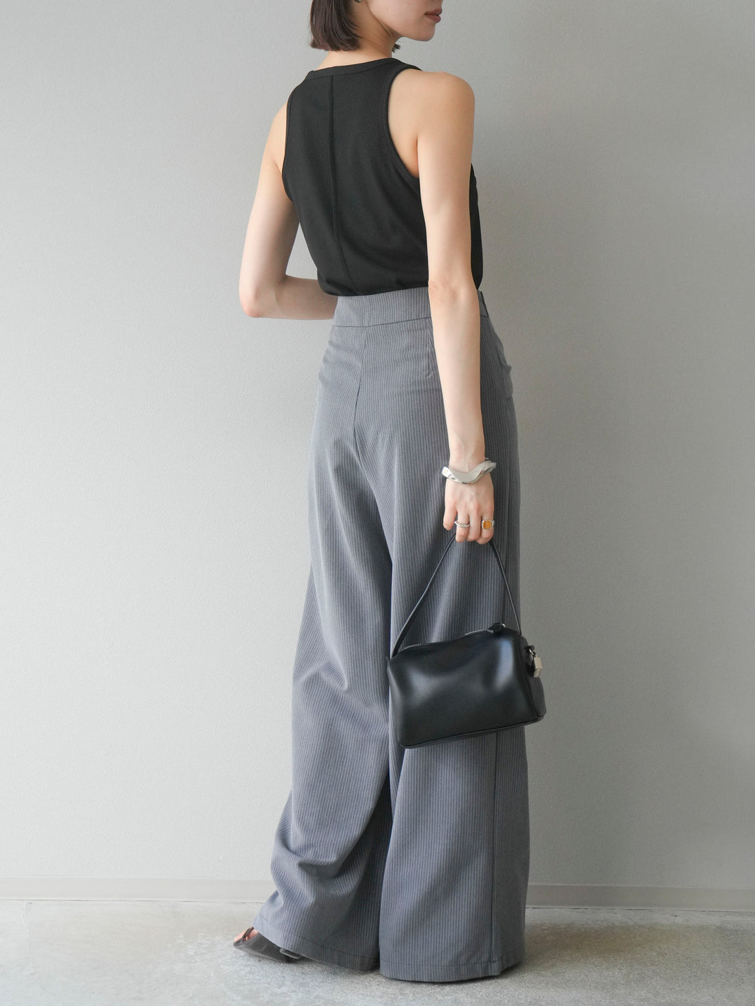 【預購】條紋裹腰寬褲/灰色