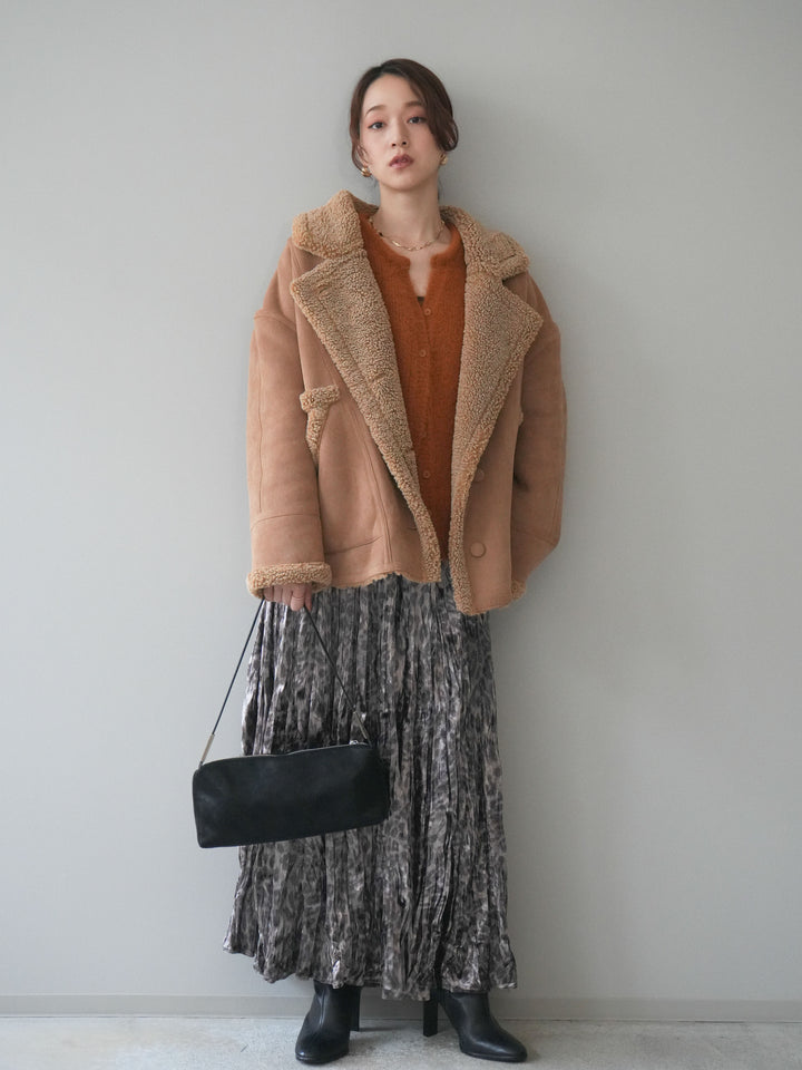 [予約]レオパードベロアワッシャーロングスカート/gray