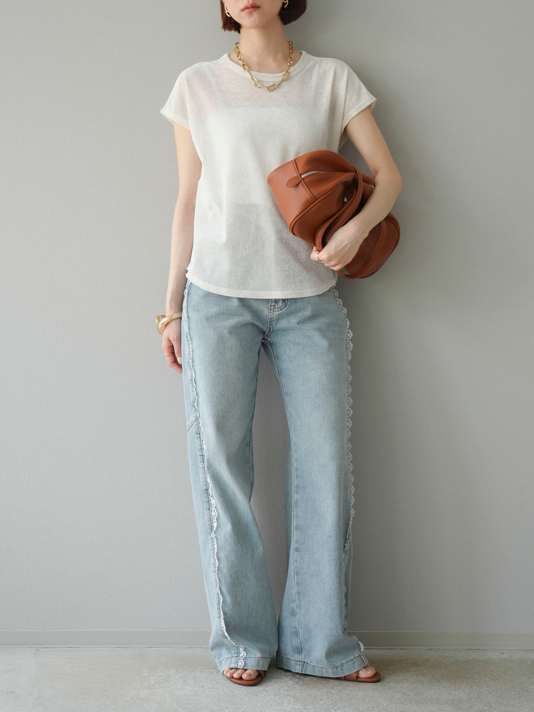 【預購】Line蕾絲牛仔褲/淺藍