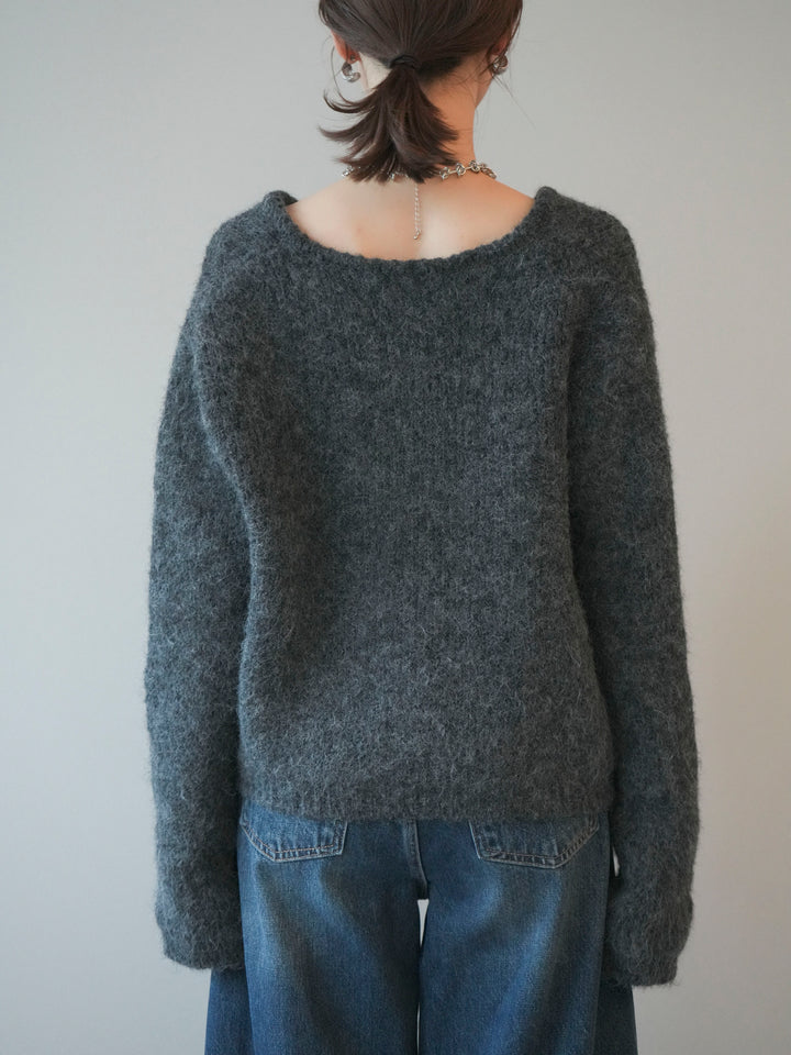 [予約]キーネックシャギーニットカーディガン/gray