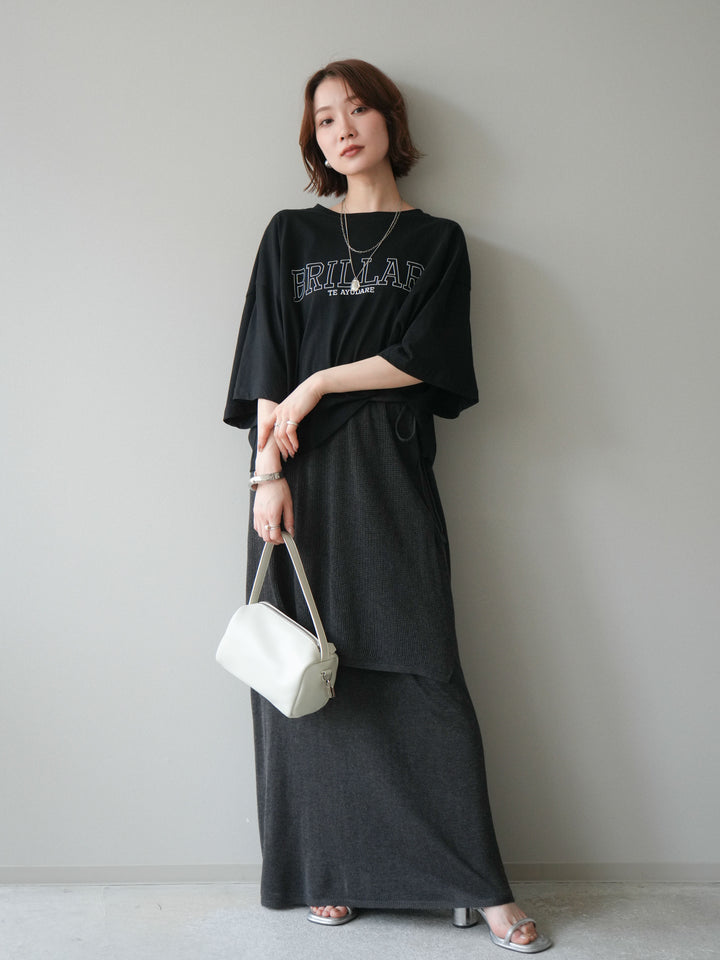 [SET]ボックスシルエットロゴTEE+レイヤードラップニットスカート(2set)