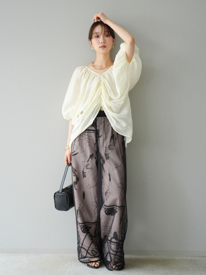 【預購】彩繪褶襉褲/米色