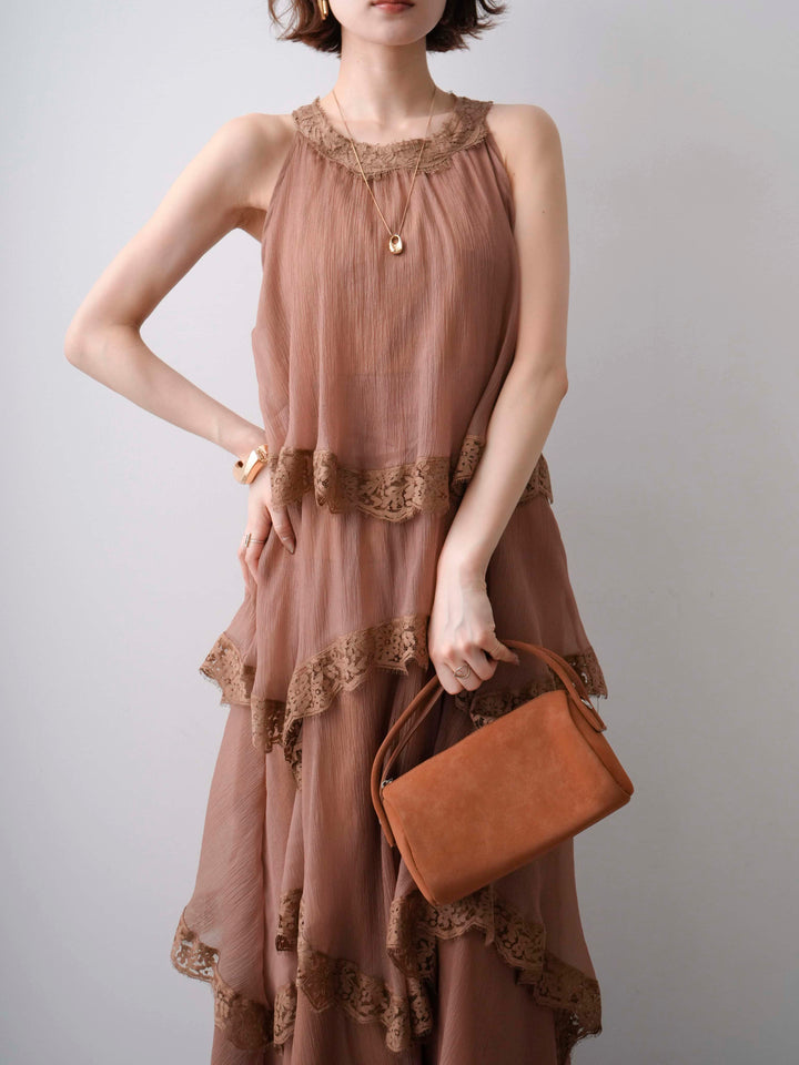 [予約]レースヘムティアードノースリドレス/brown