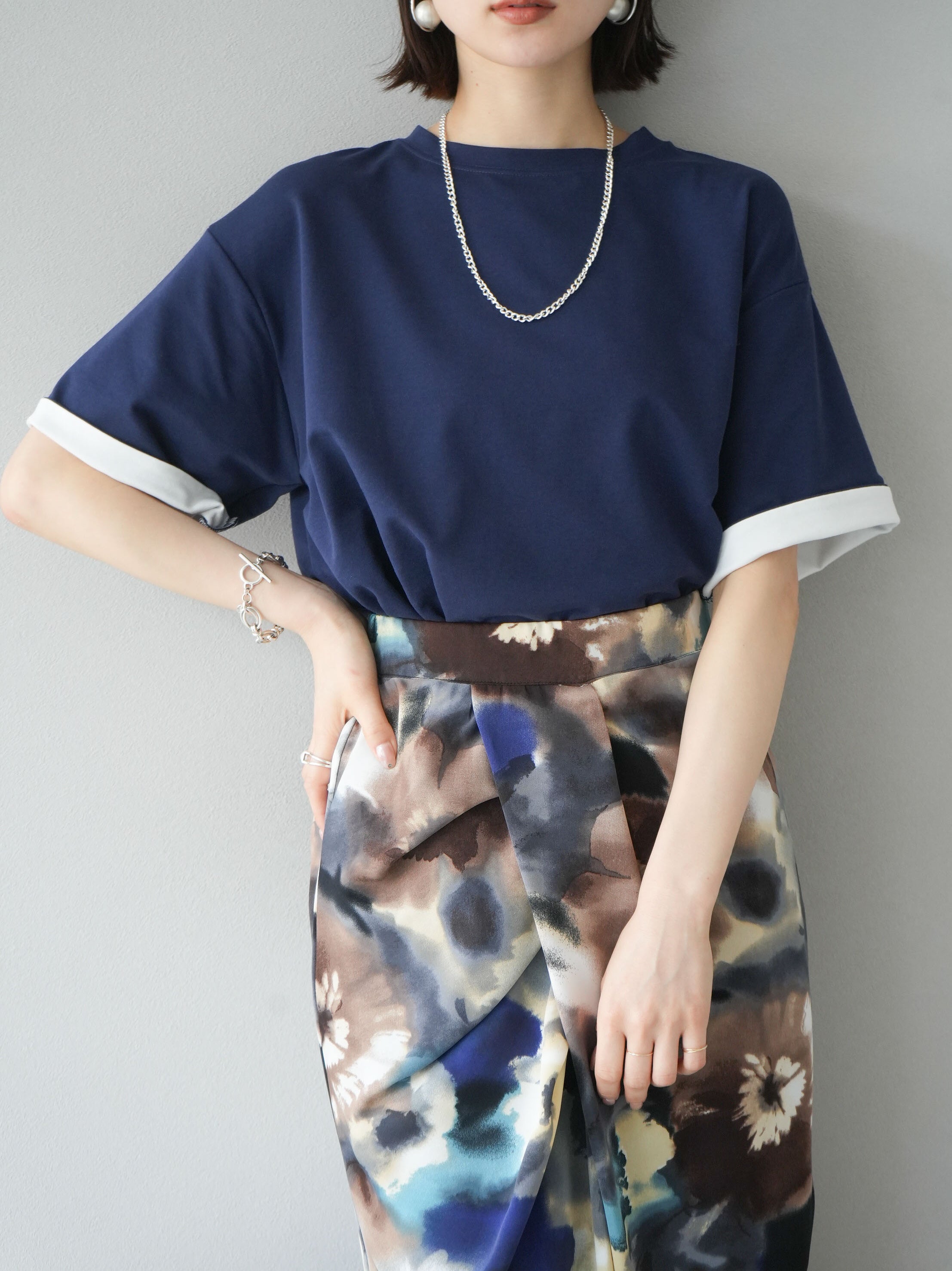 予約]天竺折り返しTシャツ/ネイビー – Lumier