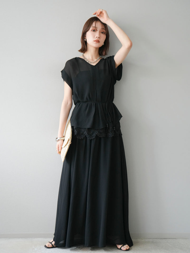 [SET]シフォンブラウス＆レースデザインフレアスカートSET UP(2set)