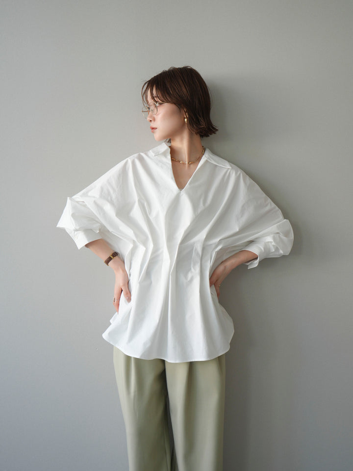 [予約]ウエストギャザースキッパーシャツ/white