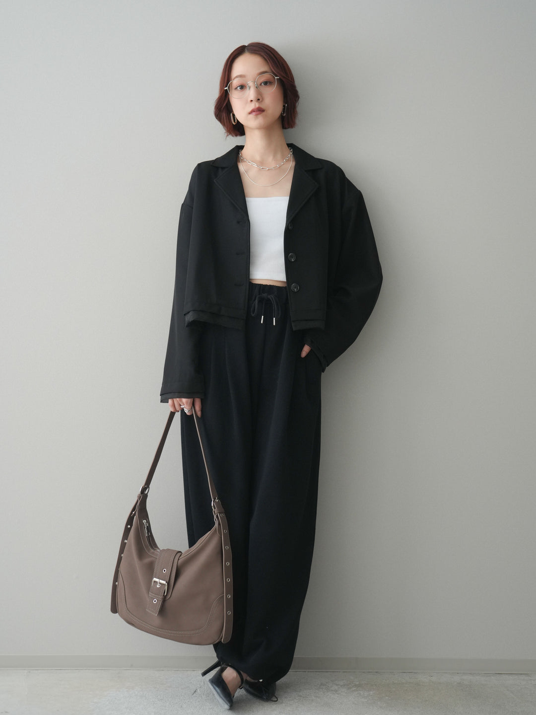 [予約]裾ドロストタックスウェットパンツ/black