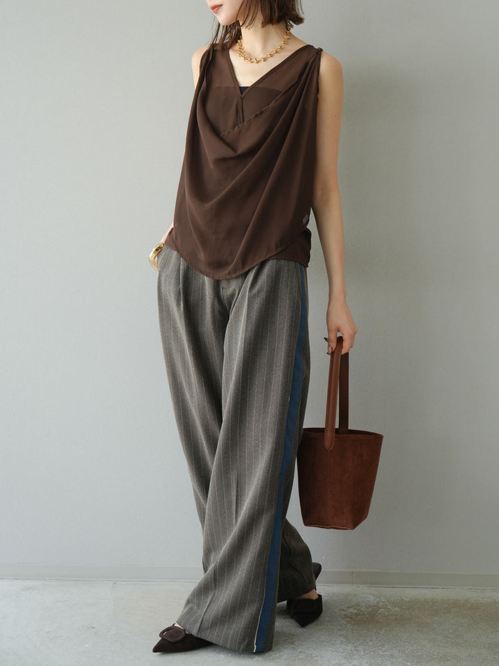 [予約]シアードレープレイヤードノースリーブトップス/ブラウン