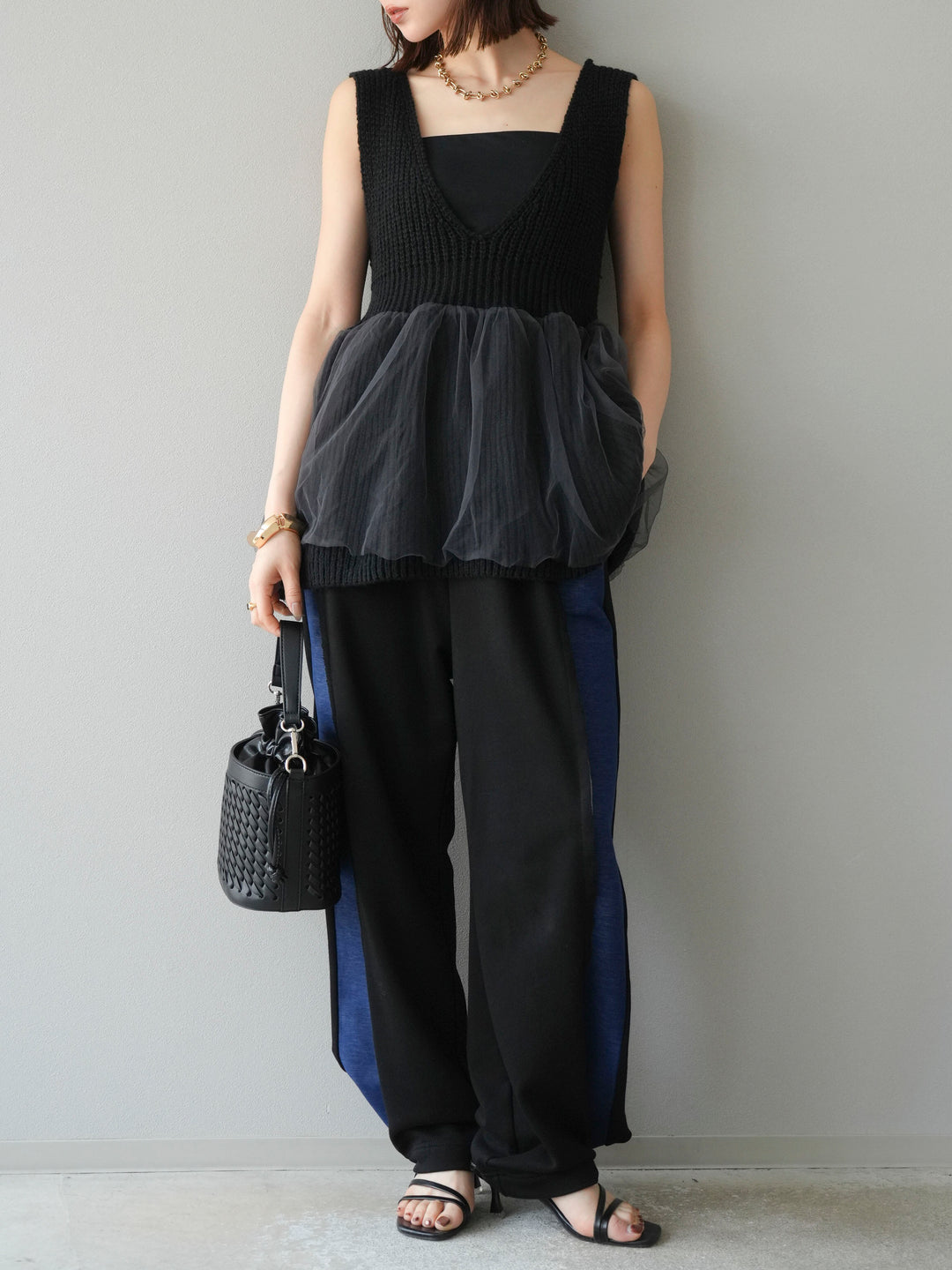 [予約]デニム切替2WAYデザインスウェットパンツ/ブラック