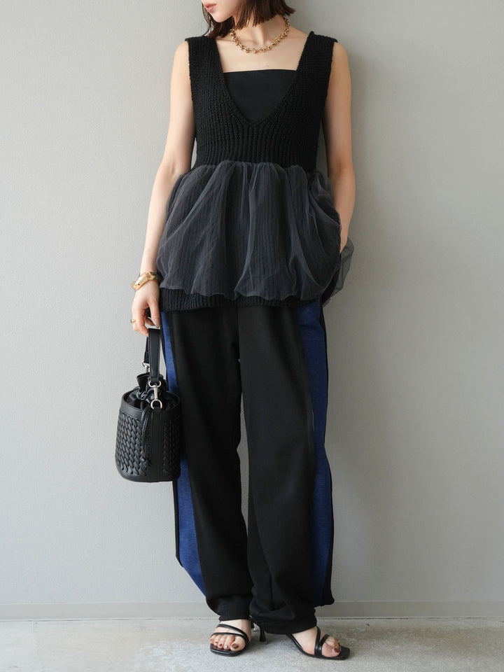 [予約]デニム切替2WAYデザインスウェットパンツ/ブラック