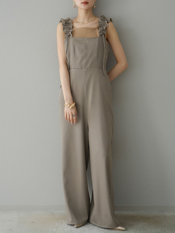 [預訂] 繫帶荷葉邊連身衣/灰褐色