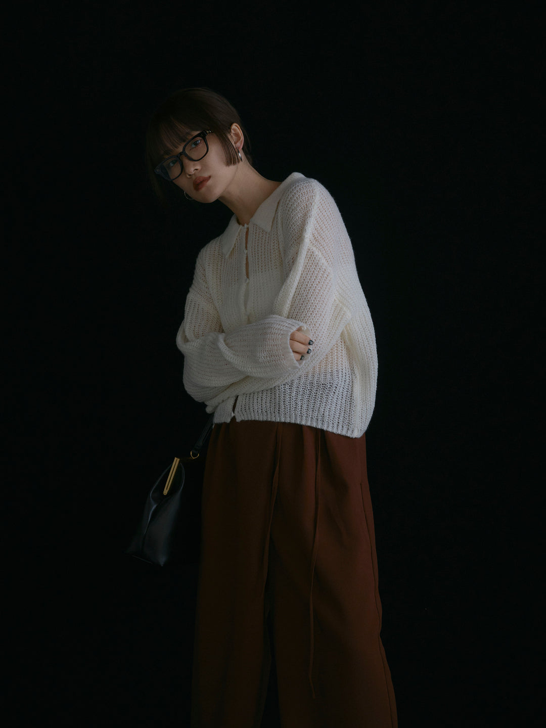 【Allure】[SET]起毛片畦編みシアーポロニット+起毛片畦編みシアーポロニット(2set)