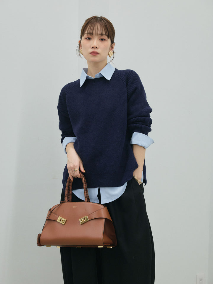 【Allure】[SET]サイドスリット畦編みニットプルオーバーシャツアンサンブル+サイドスリット畦編みニットプルオーバーシャツアンサンブル(2set)