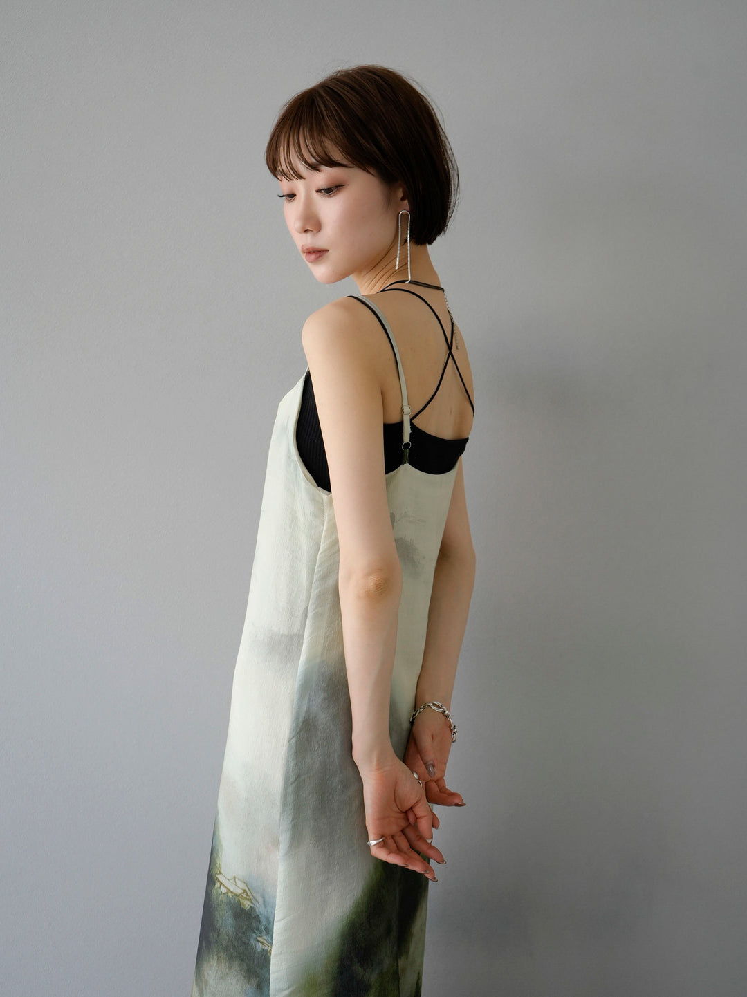 [Pre-order] Art Print Camisole Dress/Green