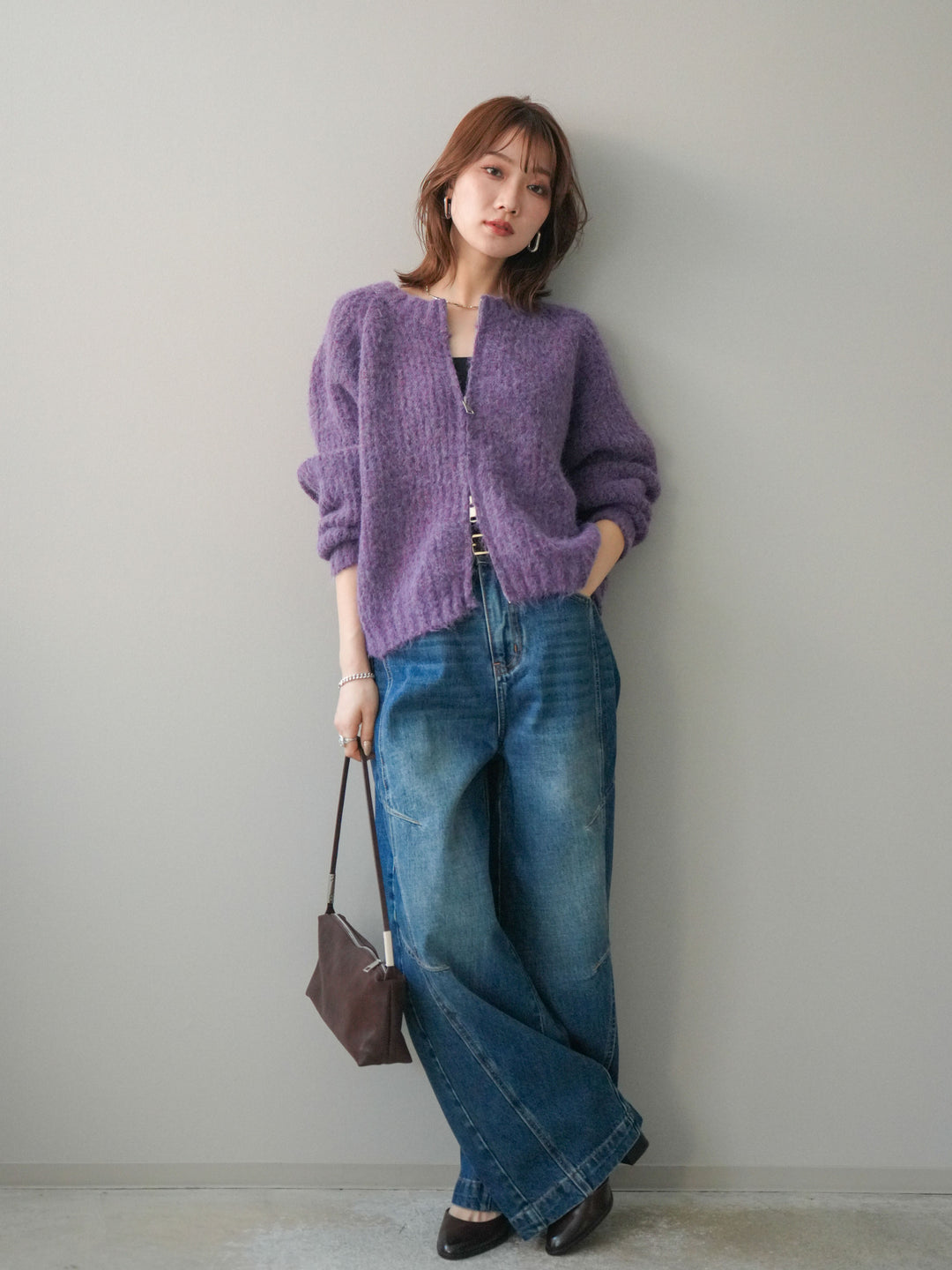 [予約]デザインステッチカーブデニムパンツ/navy