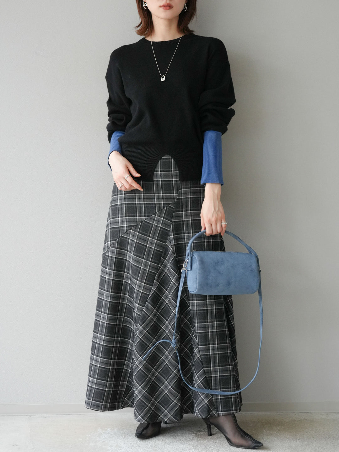 [予約]チェック柄マーメイドスカート/ブラック