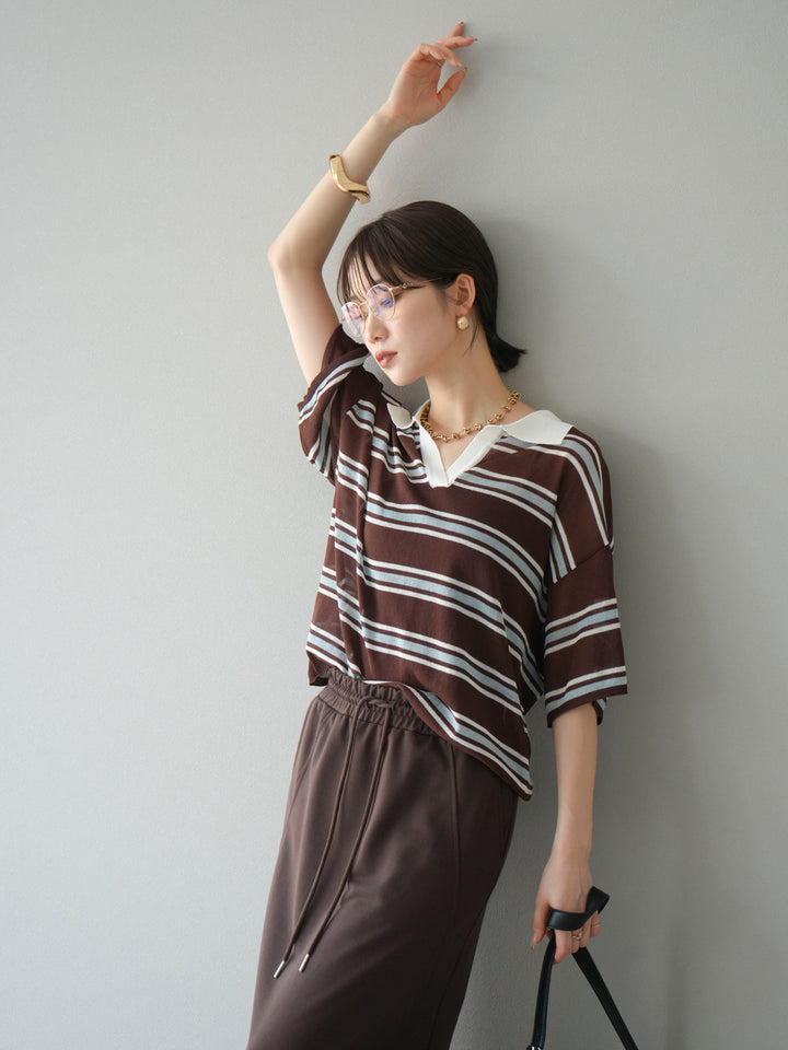 [予約]シアーポロニットプルオーバー/ブラウンボーダー