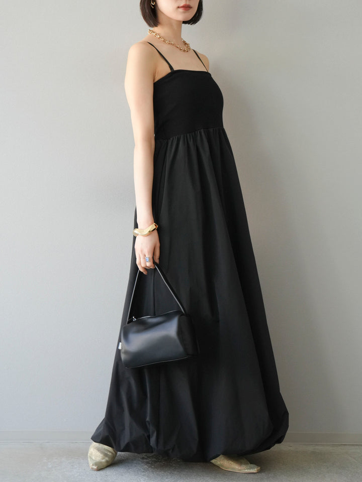 [予約]異素材ドッキングカップ付ベアキャミバルーンワンピース/ブラックブラック
