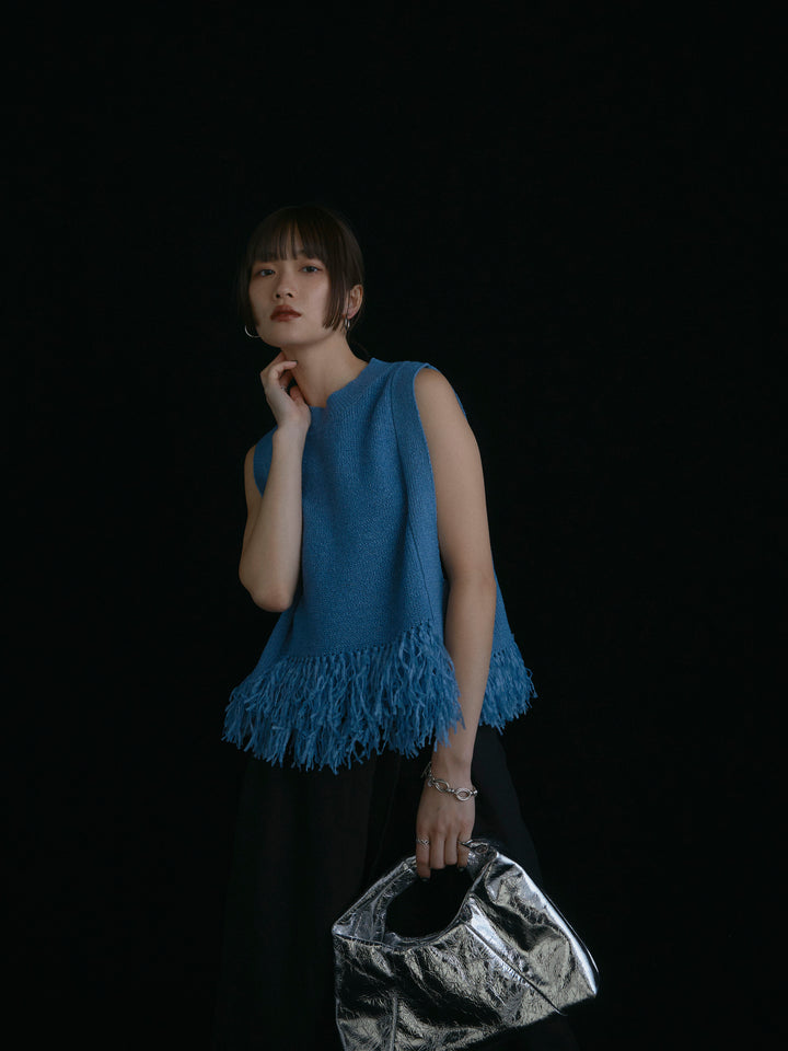 【Allure】[SET]フェザーヤーンニットベスト+ラップデザインタックワイドパンツ(2set)