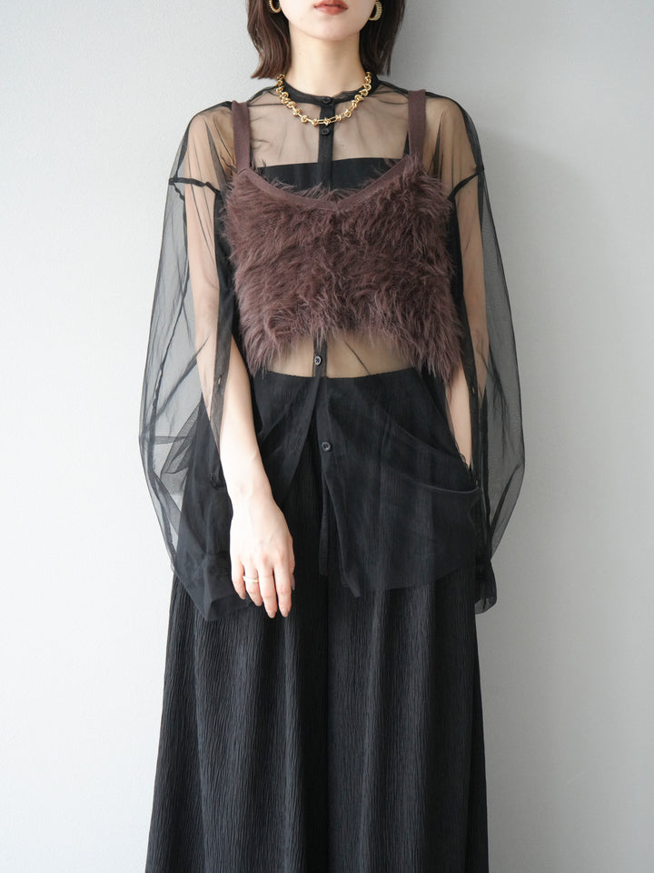 [予約]2WAYスリーブチュールシャツ/ブラック