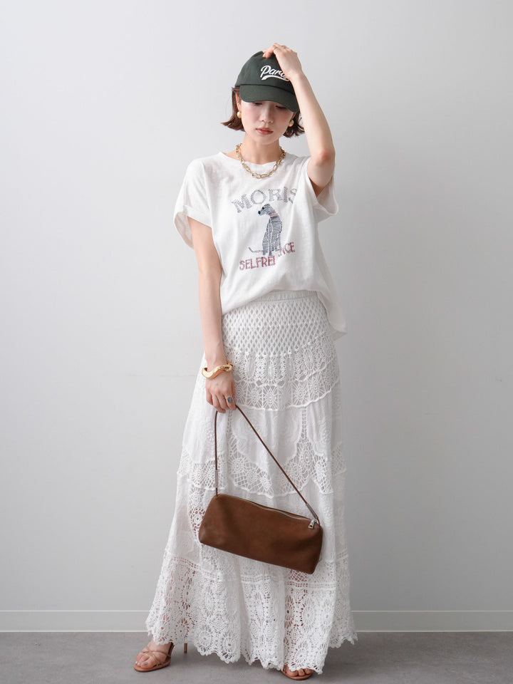 [SET]ドッグエンブロイダリーTEE+クロシェマキシスカート(2set)