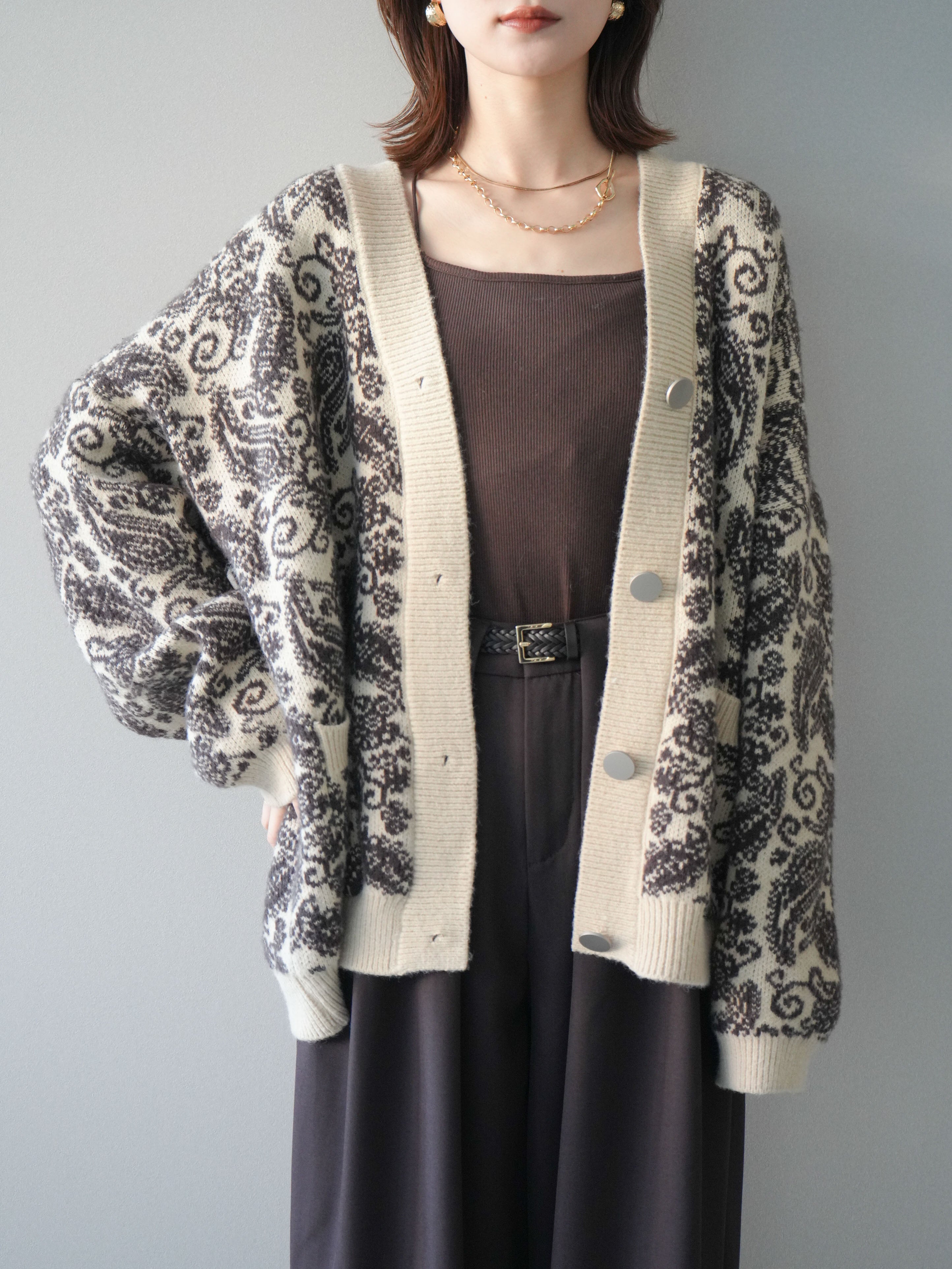 予約]ペイズリー柄ニットカーディガン/brown – Lumier