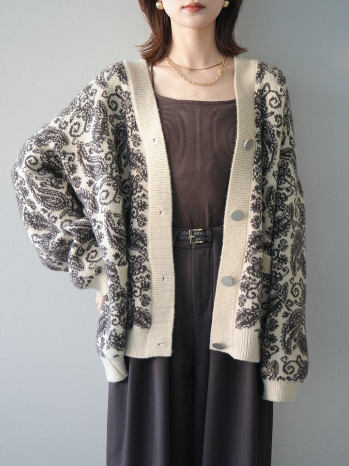 [予約]ペイズリー柄ニットカーディガン/brown