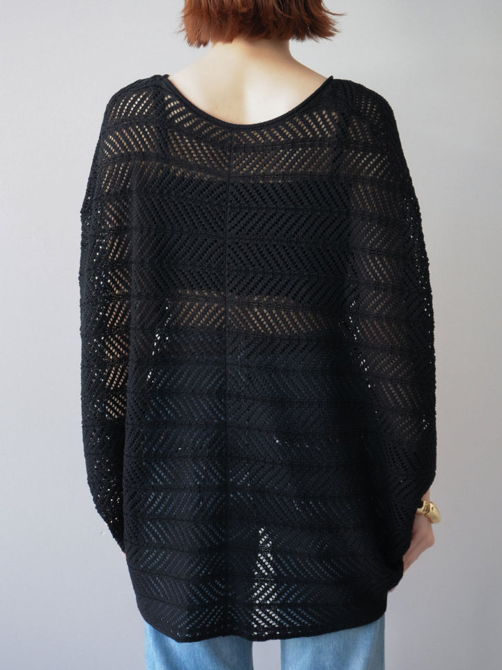 [予約]シアーポンチョニットトップス/black