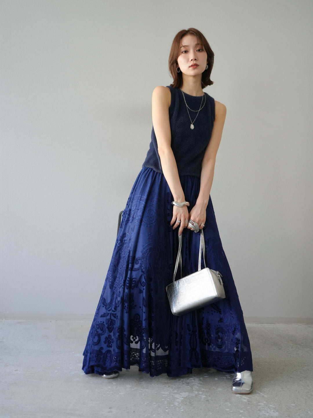 [予約]シャギーニットタンクトップ/ネイビー