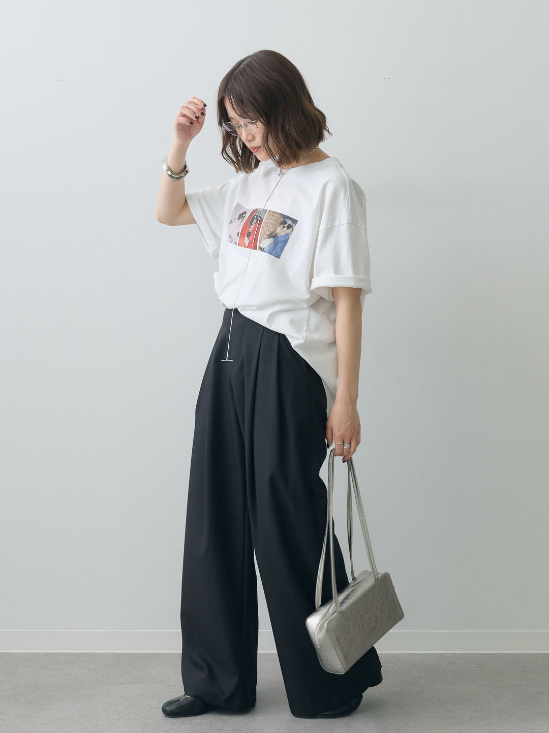 [SET]スリードッグフォトボックスTEE+アシンメトリーベルトタックワイドパンツ(2set)