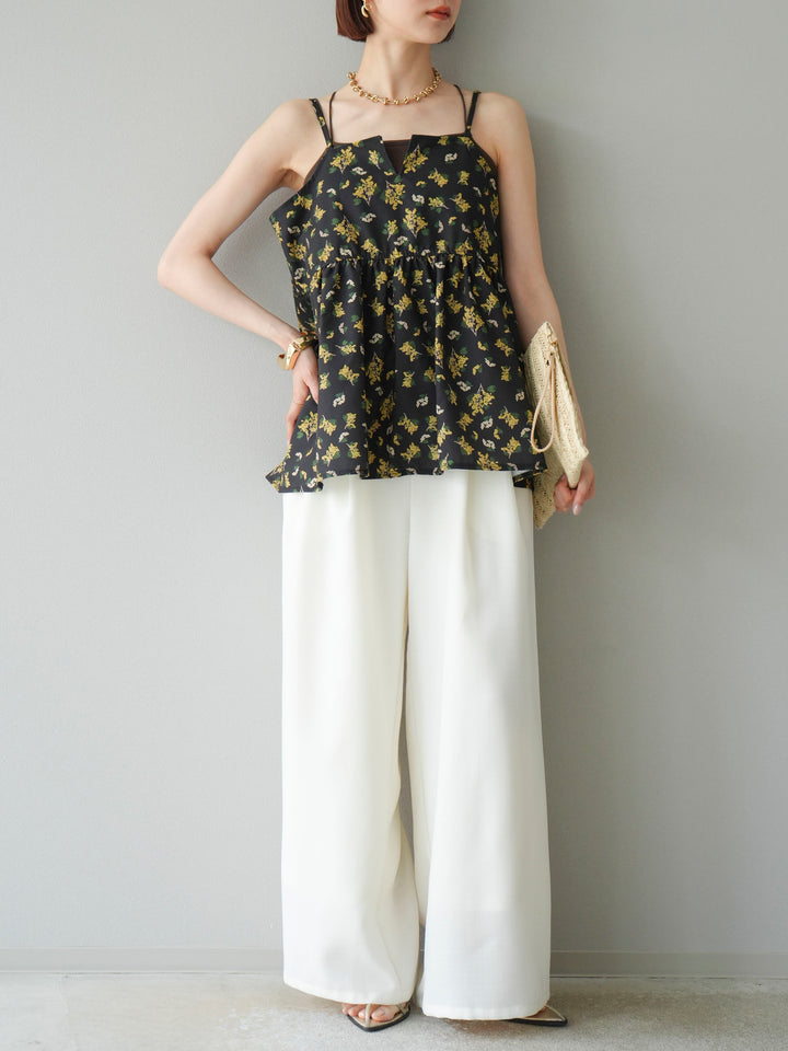 [予約]リネンライクイージーワイドパンツ/アイボリー