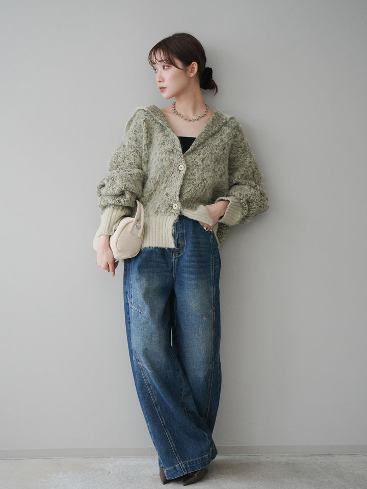 [予約]デザインステッチカーブデニムパンツ/navy