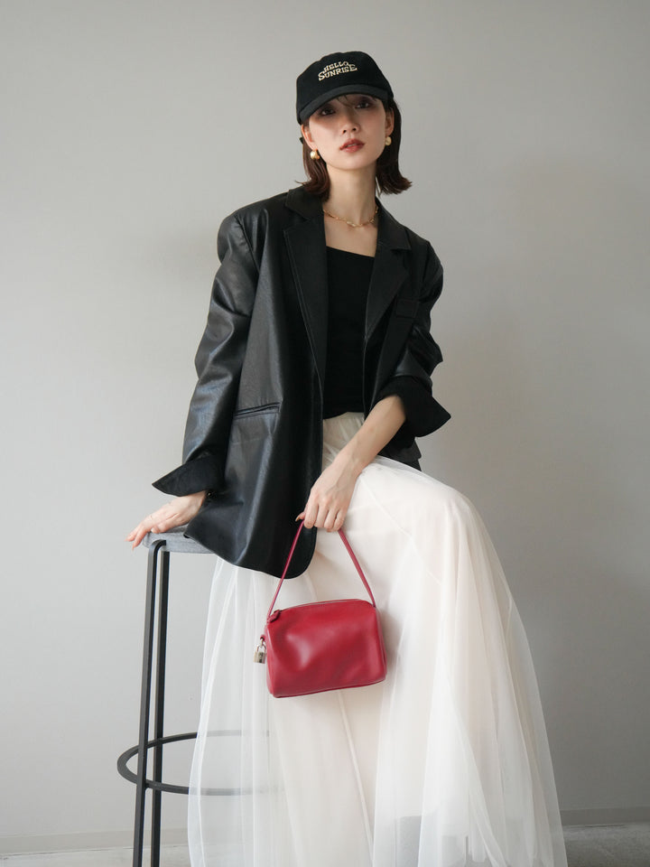 [予約]フェイクレザーテーラードジャケット/ブラック