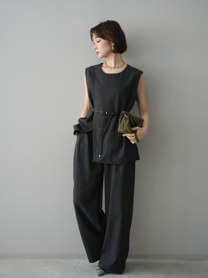 [SET]ベルト付ノースリーブトップス＆ワイドパンツSETUP