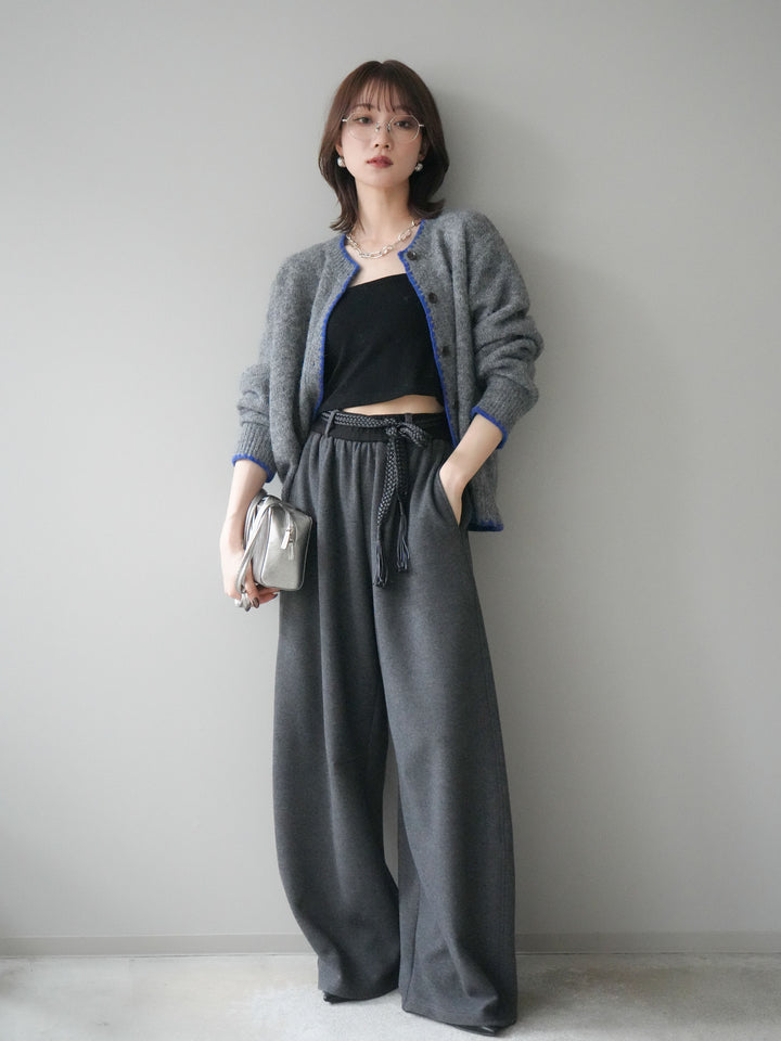 [予約]編み込みベルト付きウエスト配色スエットパンツ/gray