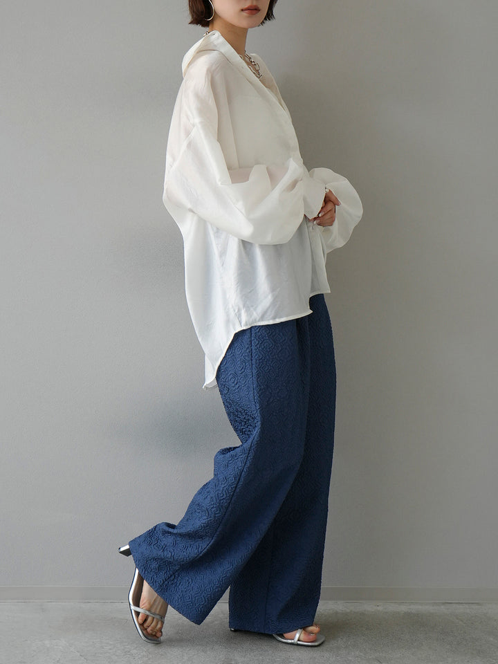 [Pre-order] Puffy jacquard wide pants/blue