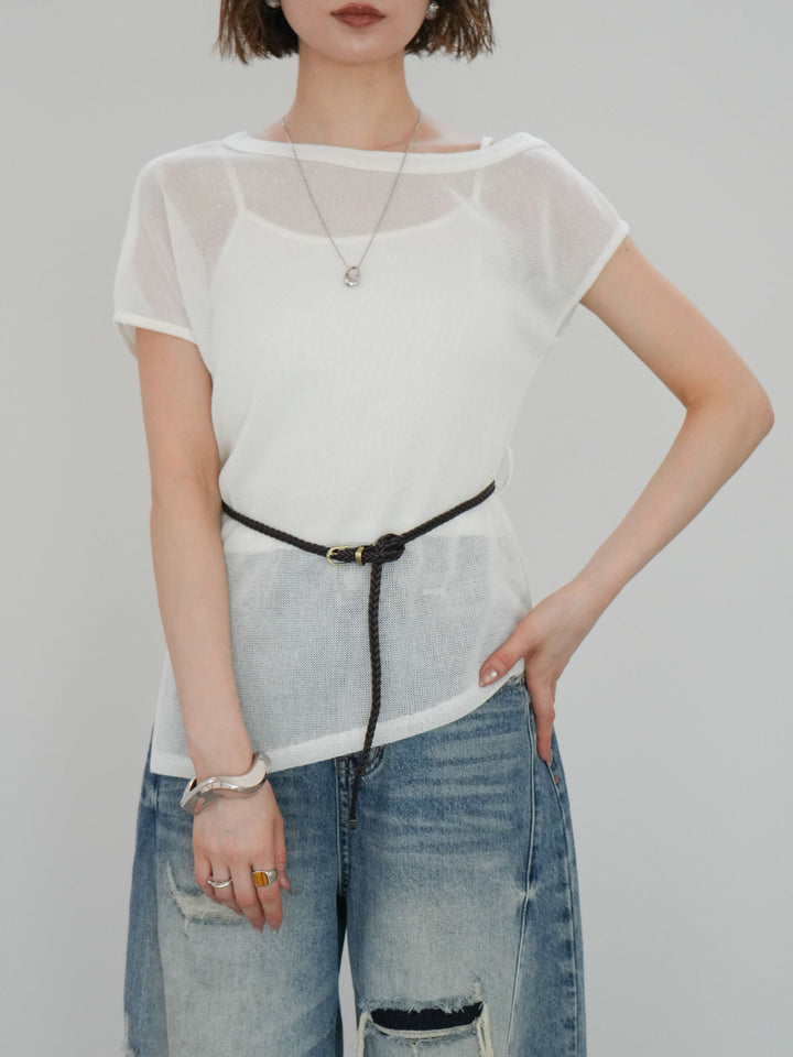 [予約]ベルト付アシメシアーニットトップス/white