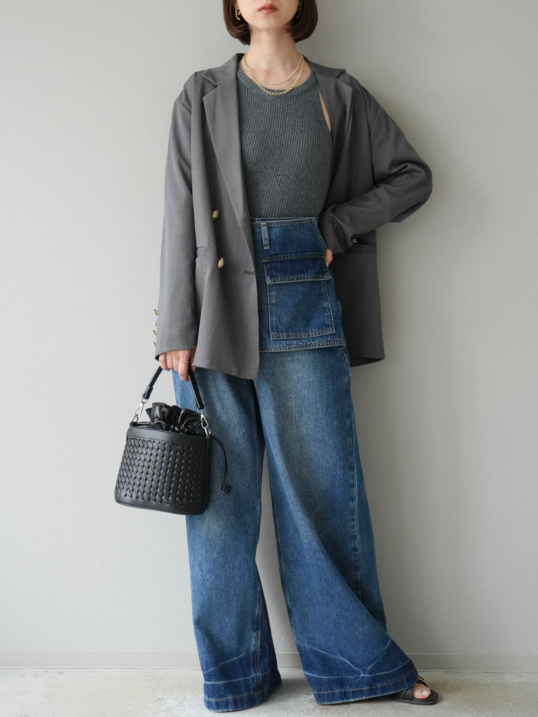 [予約]ラップルーズワイドデニム/ブルー