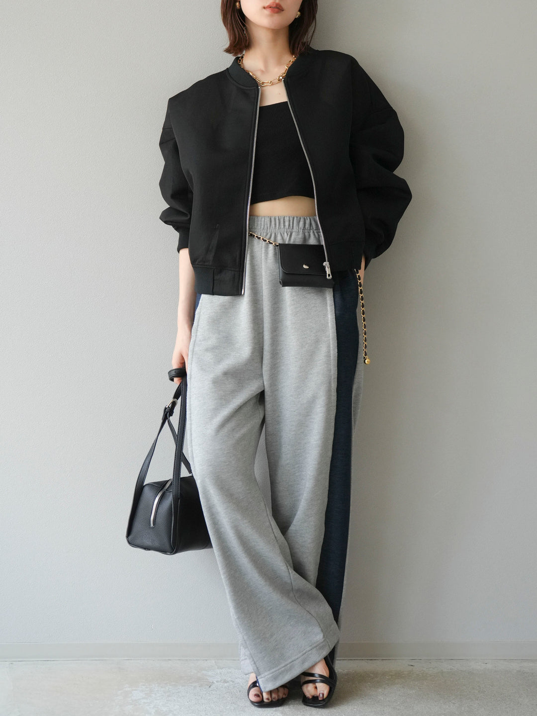 [予約]デニム切替2WAYデザインスウェットパンツ/グレー