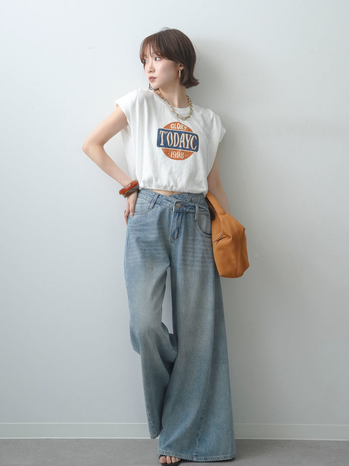 [SET]ヴィンテージロゴドロストTEE+ショルダータックノースリーブオーバーTEE(2set)