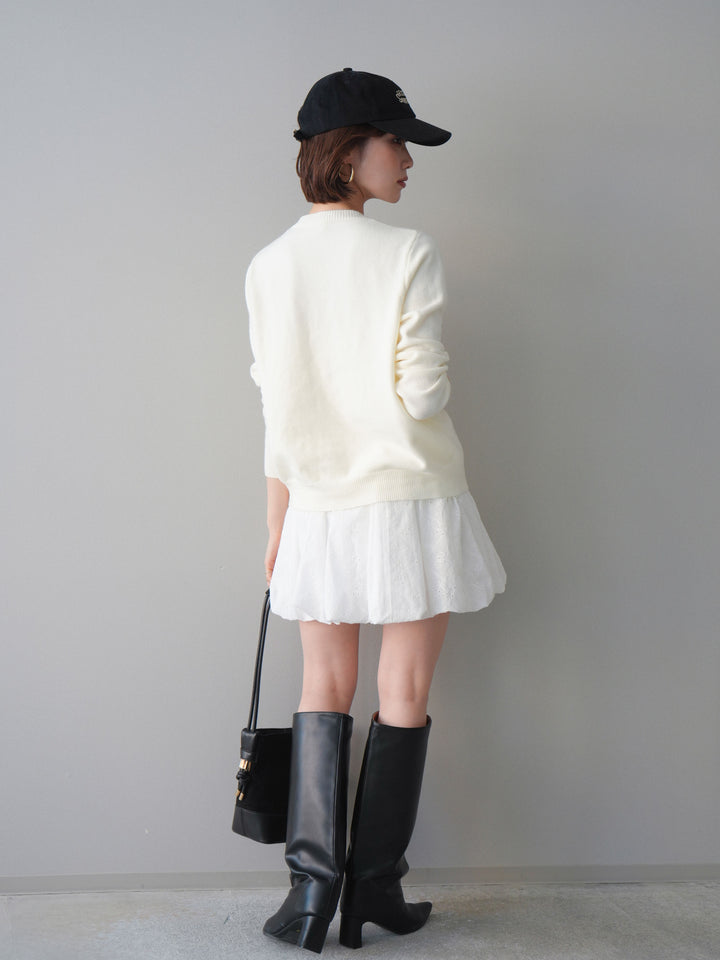 [SET]ハートボタンニットカーディガン+コットンライクレースバルーンミニスカート(2set)