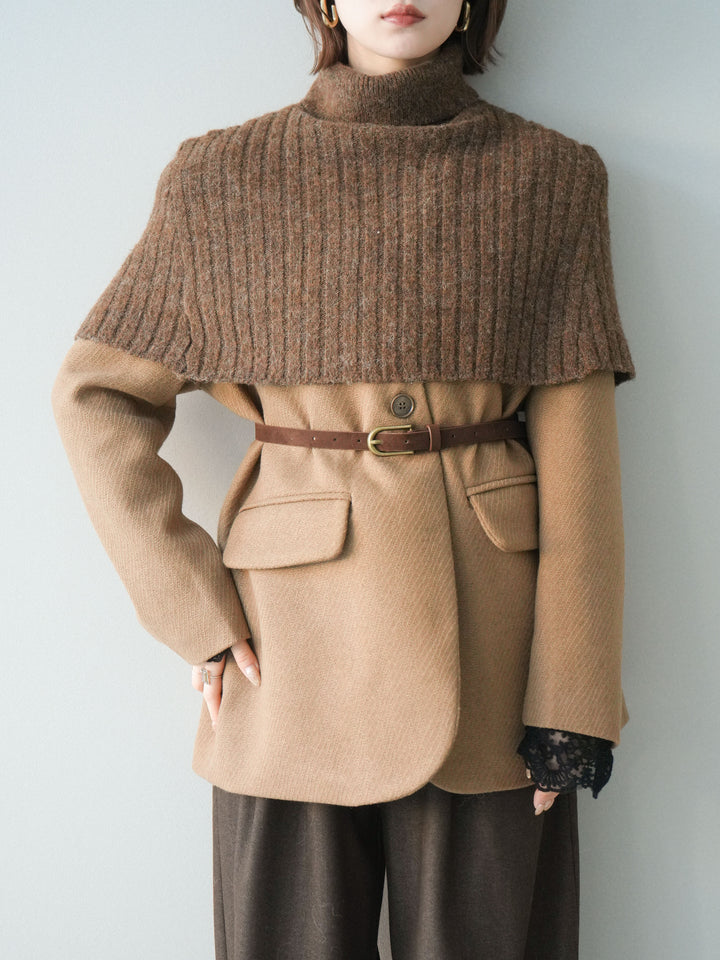 [20%オフ]ケープ付ノーカラージャケット/brown