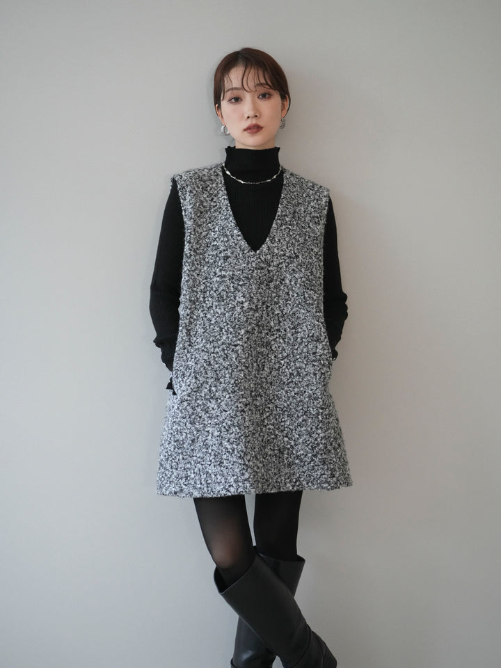 [予約]ミックスループヤーンニットミニワンピース/gray