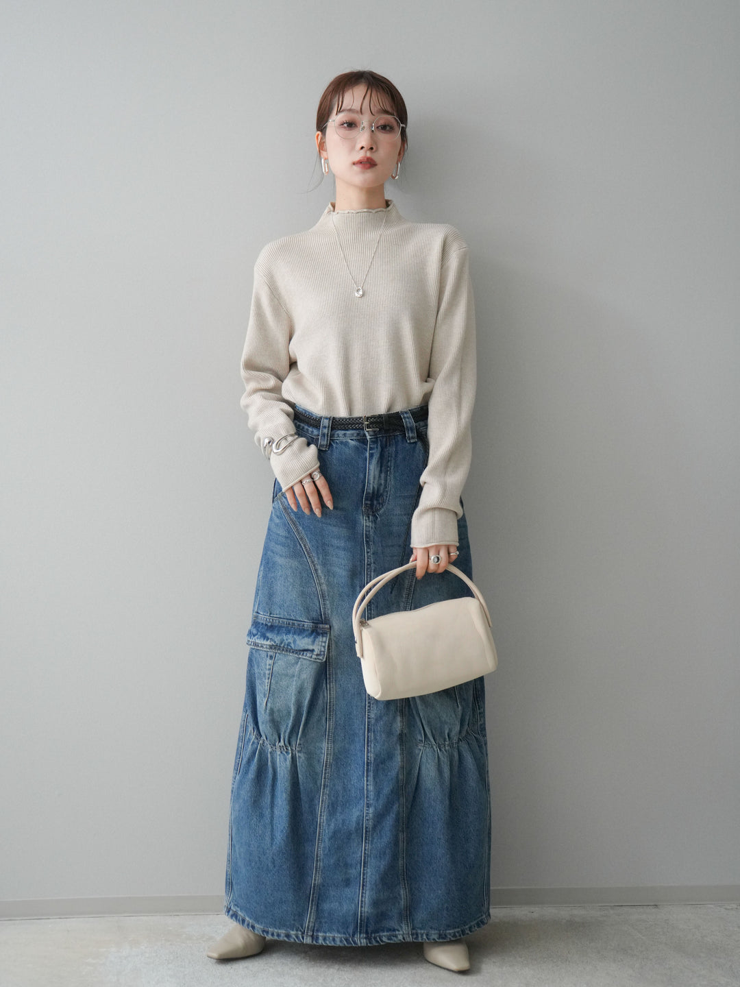 [SET]ボトルネック裾カールリブニットトップス+ボトルネック裾カールリブニットトップス(2set)