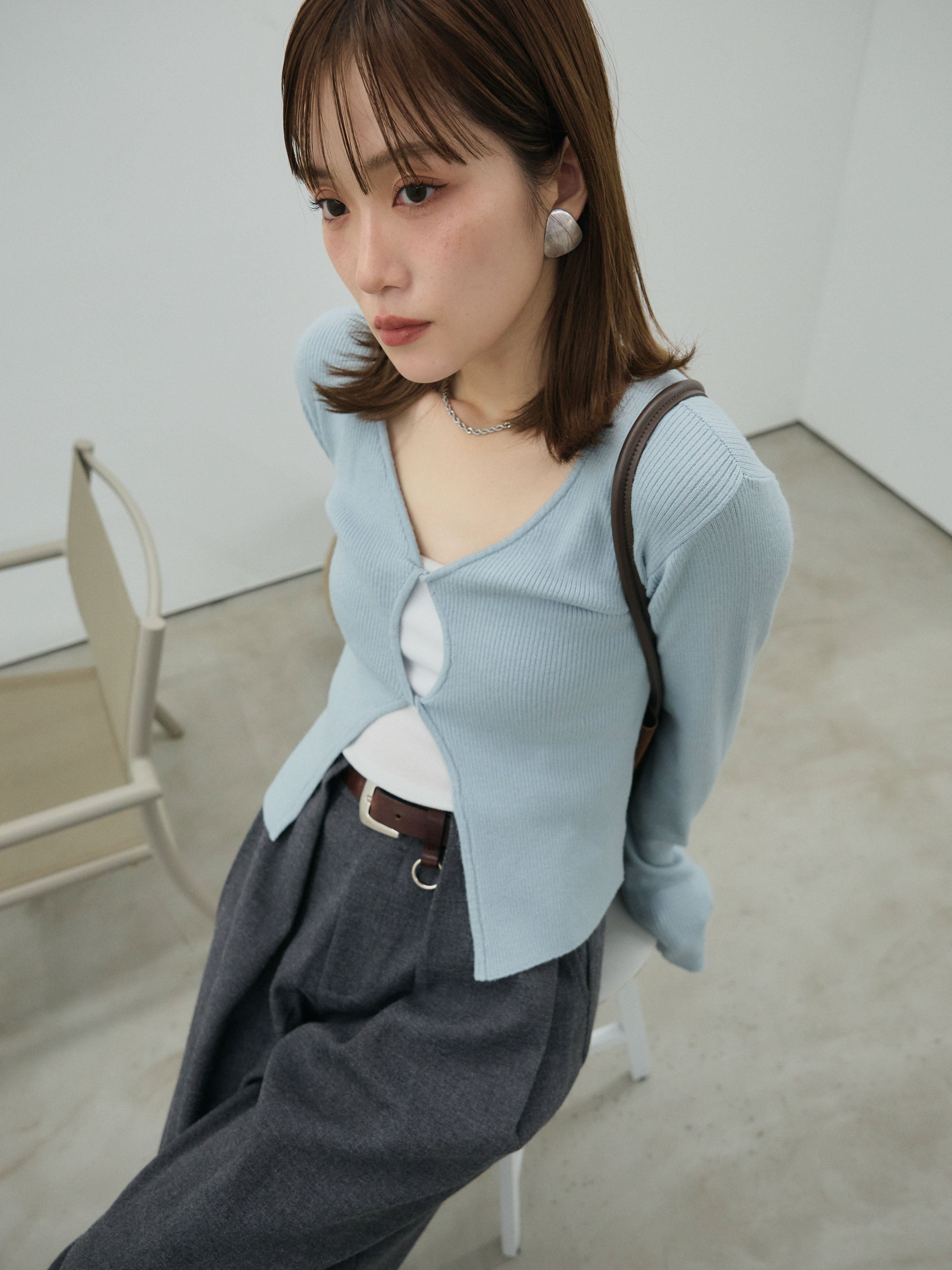 Allure】[SET]フロントツイストホールリブニットトップス+フロント